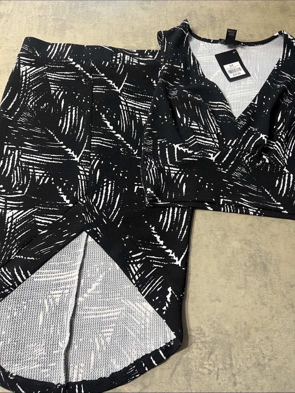 Revamped Black and White Patterned medium skirt and smalll top